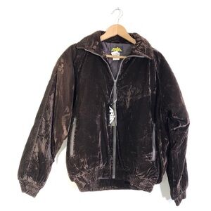 Vintage NWT 90s ARIA Brown Velvet Zip Up Cuffed Bomber Jacket S